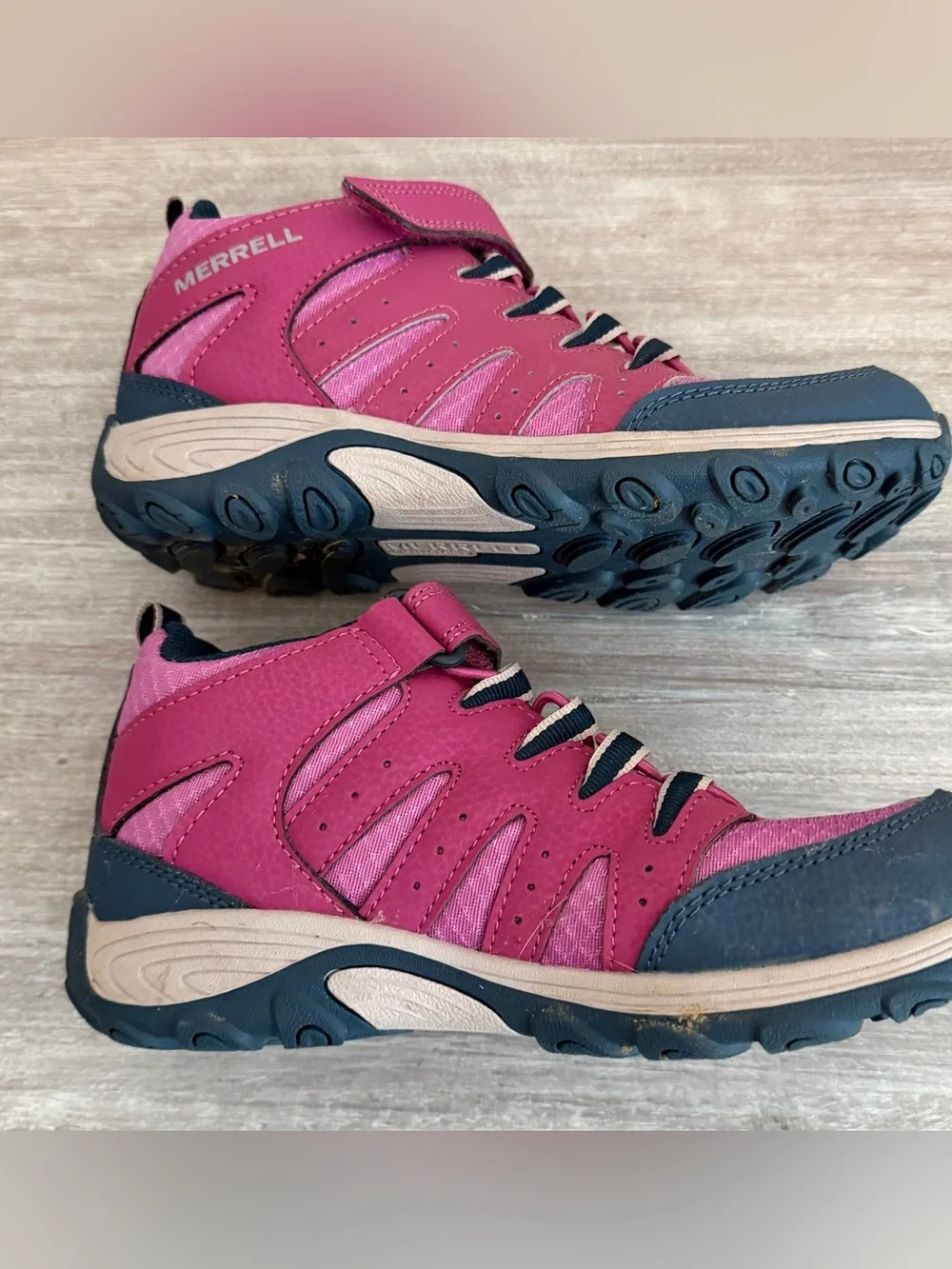 Merrell Pink Navy Hook & Loop Hiking Camping Winter Waterproof Boots 3.5